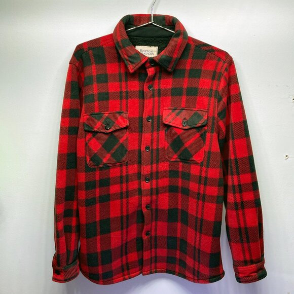 BOSTON TRADERS MEN'S RED PLAID FLANNEL SHERPA-LINED SHIRT/JACKET - SIZE MEDIUM - Picture 3 of 5